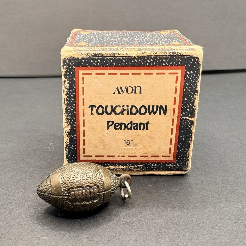Vintage Avon Touchdown Football Pendant Charm w/ Box 1981 Gold Tone 1"